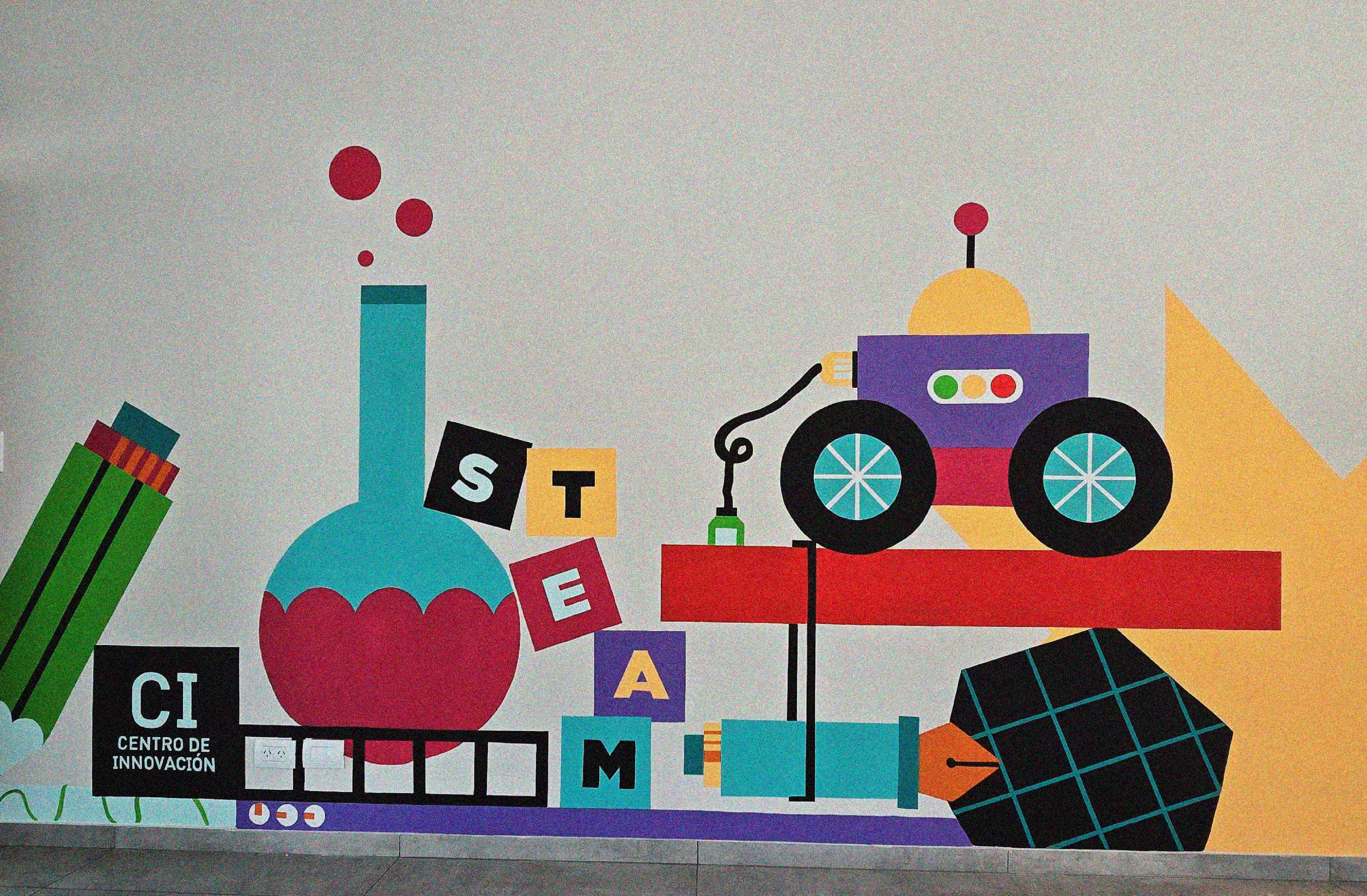 Centro de Innovación - Mural STEAM terminado en la pared